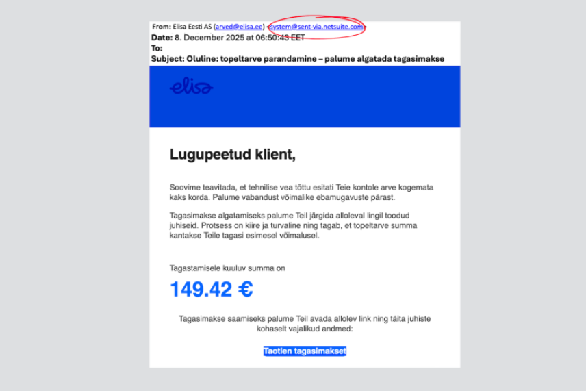 Elisa hoiatab: lisaks ametlikele arvetele levitavad petturid täna ettevõtte nimel ka õngitsuskirju 