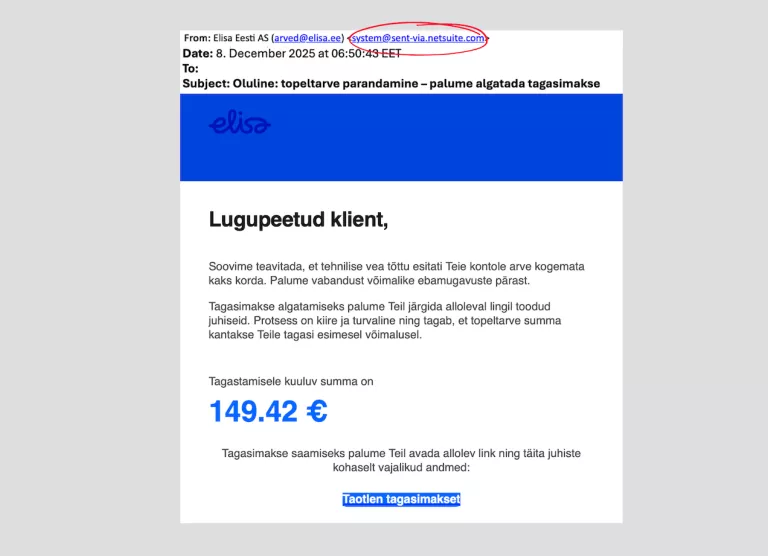 Elisa hoiatab: lisaks ametlikele arvetele levitavad petturid täna ettevõtte nimel ka õngitsuskirju 